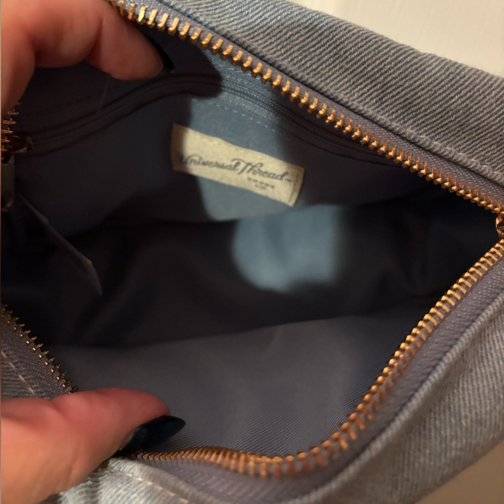 Denim Camera Crossbody Bag with Tan Strap - Picture 10 of 10